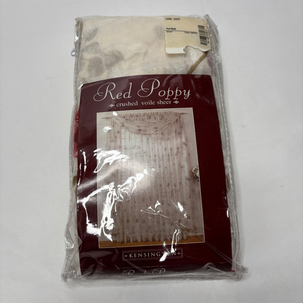 Kensington Red Poppy Crushed Voile‎ Sheer Window Scarf Valance Red Multi New
